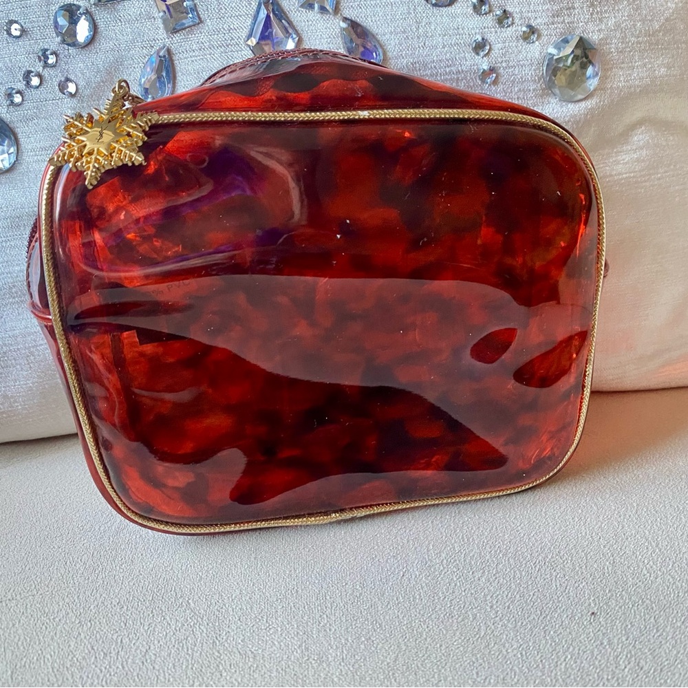Auth YSL Vinyl Tortoise Cosmetic Bag w/ Charm